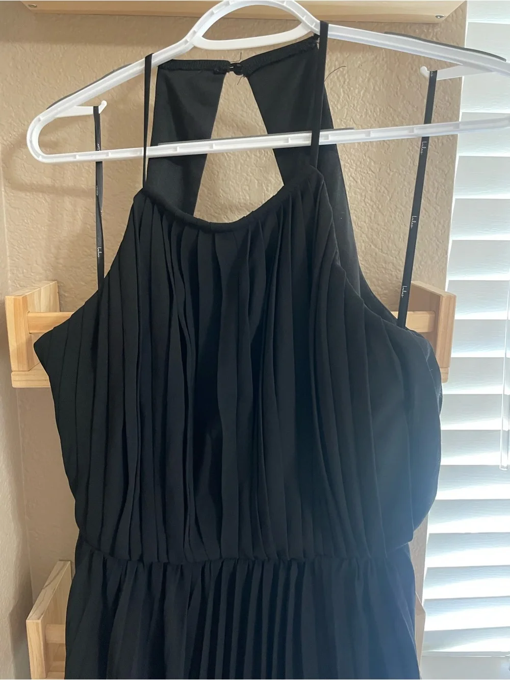 Lulu's Black Halter Pleated Maxi Dress with High Side Slit
